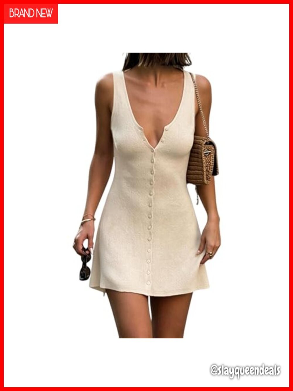Women's V-Neck Button Down Ribbed Knit A-Line Mini Sweater Dress